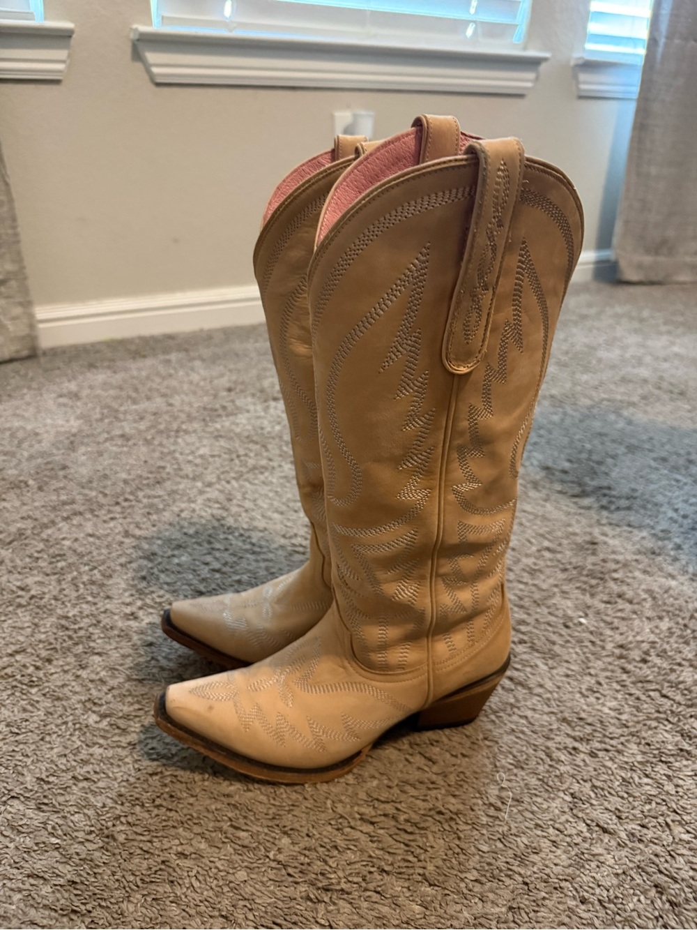 Women's Tan Western Heeled Boots with Pink Lining